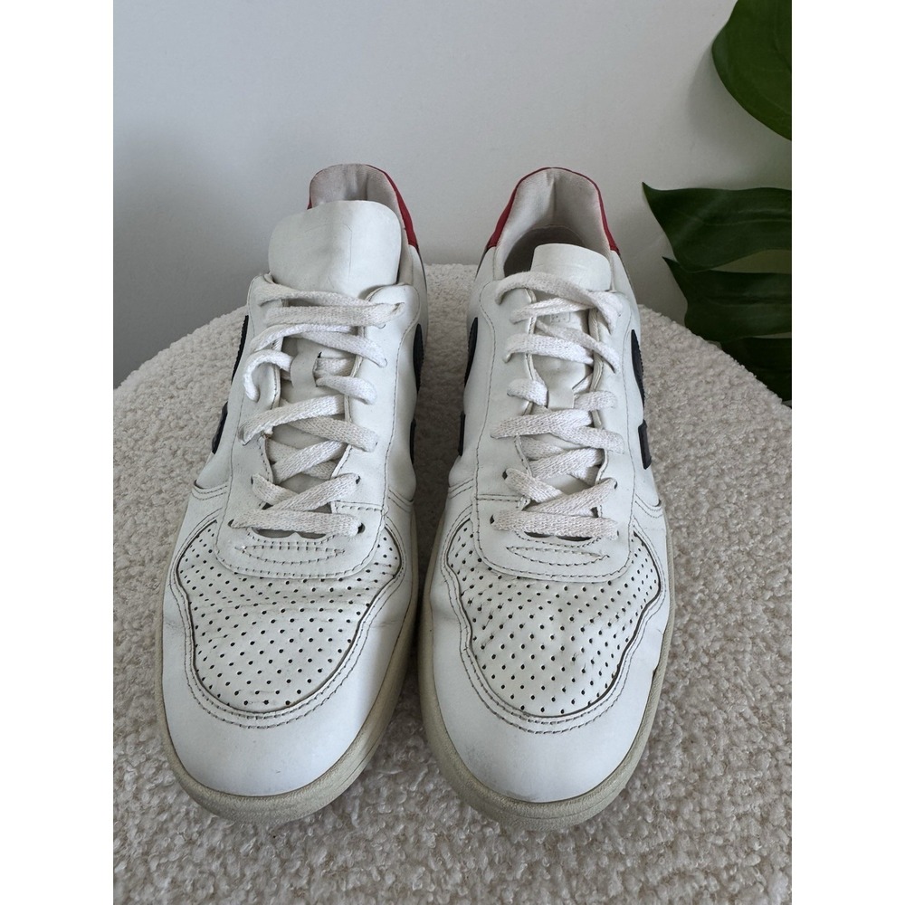 Veja‎ V-10 women's Sz 10 White Red Navy Leather Sneakers Lace Up Vegan Leather - Picture 4 of 10